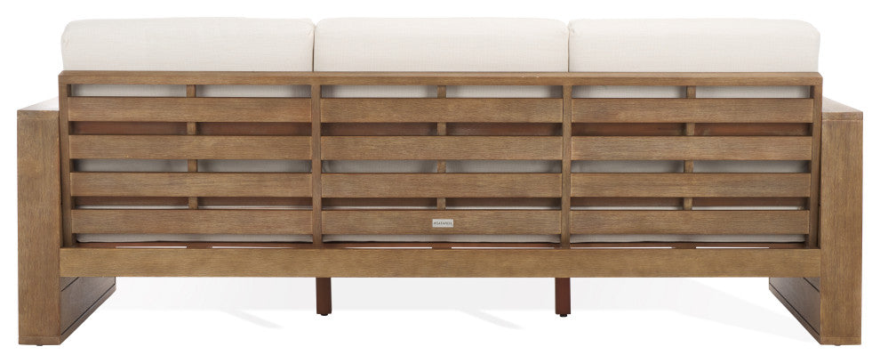 Safavieh Couture Indoor-Outdoor Santiago Eucalyptus Patio Sofa, Natural/Beige