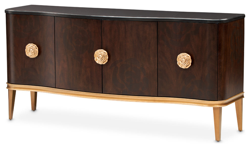 Camellia Field Sideboard With Mirror, Warm Pecan