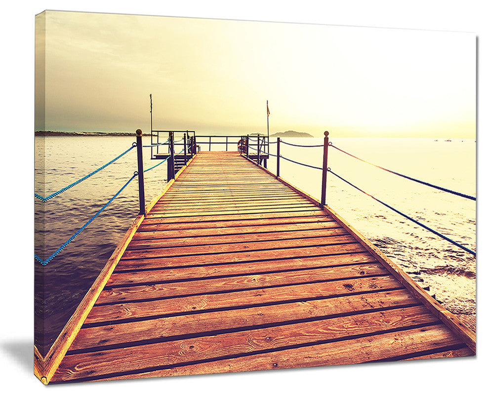 "Brown Wooden Boardwalk To The Sea" Sea Bridge Canvas Art Print, 40"x30"