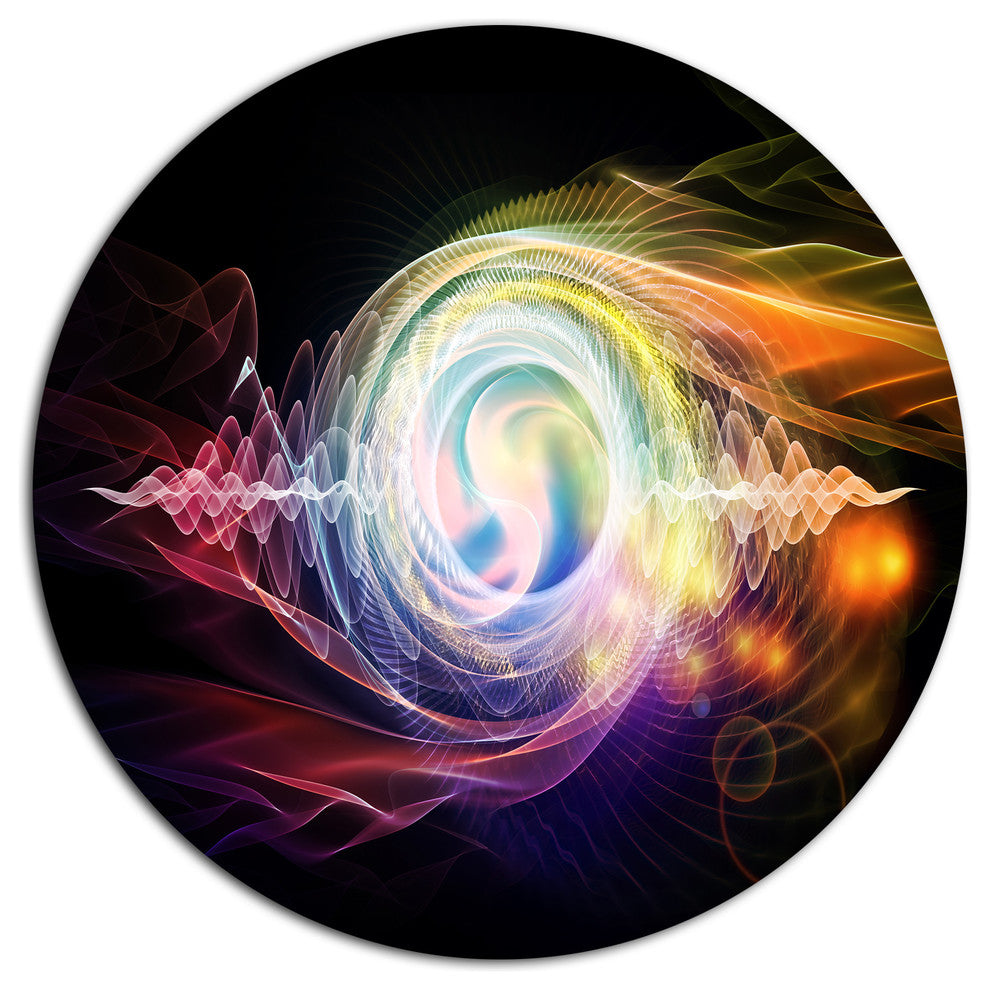 Bright Wave Particle In Air On Black, Abstract Disc Metal Wall Art, 36"