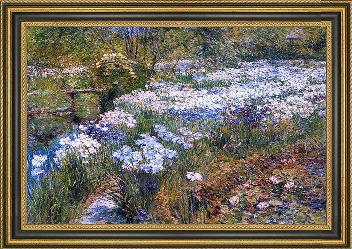 Frederick Childe Hassam the Water Garden  Framed Premium Canvas Print, 18"x27"