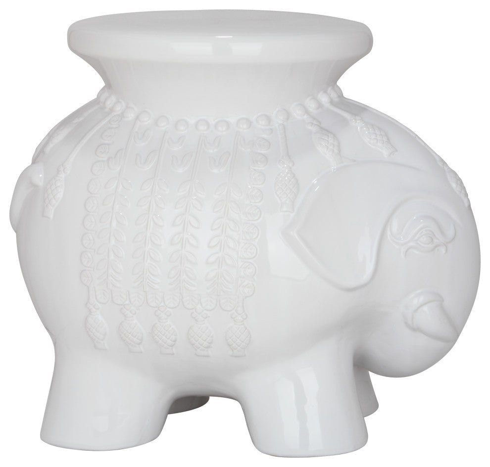 Safavieh Ceramic Elephant Stool, White
