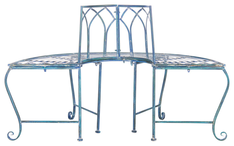 Safavieh Abia Wrought Iron 50"W Outdoor Tree Bench, Antique Blue