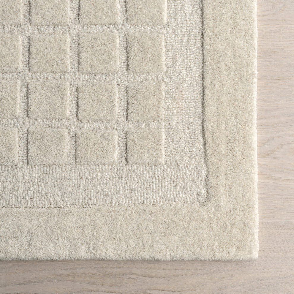 Fritz Checkered Wool Area Rug, Beige 8' x 10'