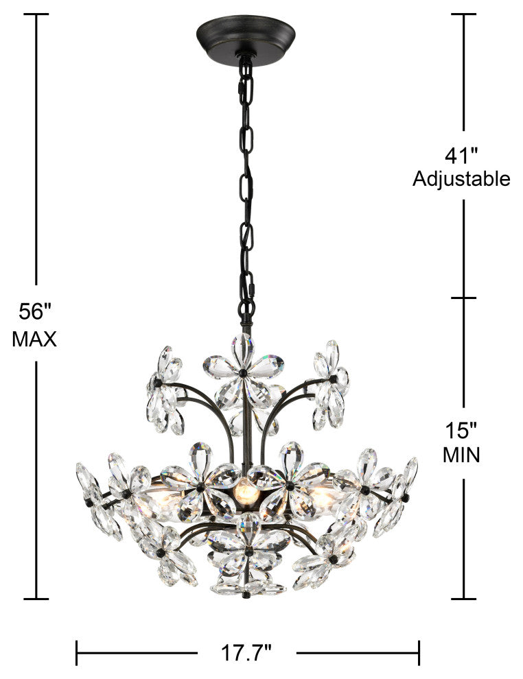 Almira 6 Lights Antique Black Daisy Flower Crystal Chandelier