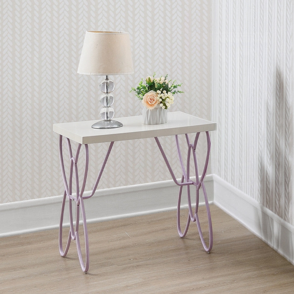 Priya II Nightstand, White and Light Purple