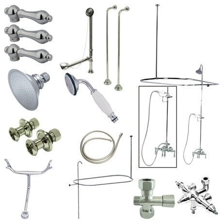 Kingston Brass Down Spout Clawfoot Tub Faucet Package, Polished Chrome