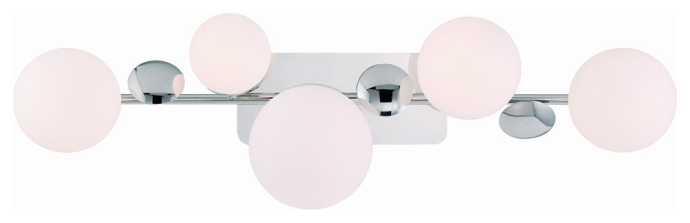 Vine, Vanity, 5Lt, Polished Nickel, Opal Glass