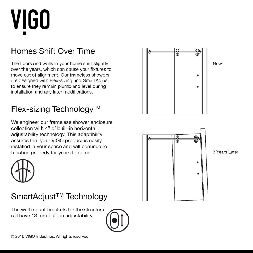 VIGO Elan 56" to 60" W x 66" H Frameless Sliding Tub Door, Chrome, Clear Glass