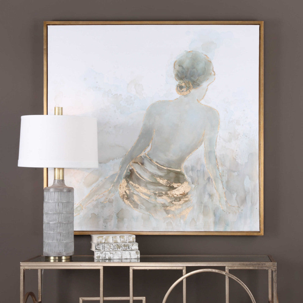 Gold Nude Female Wall Art Painting, Spa Lady Relaxation Square