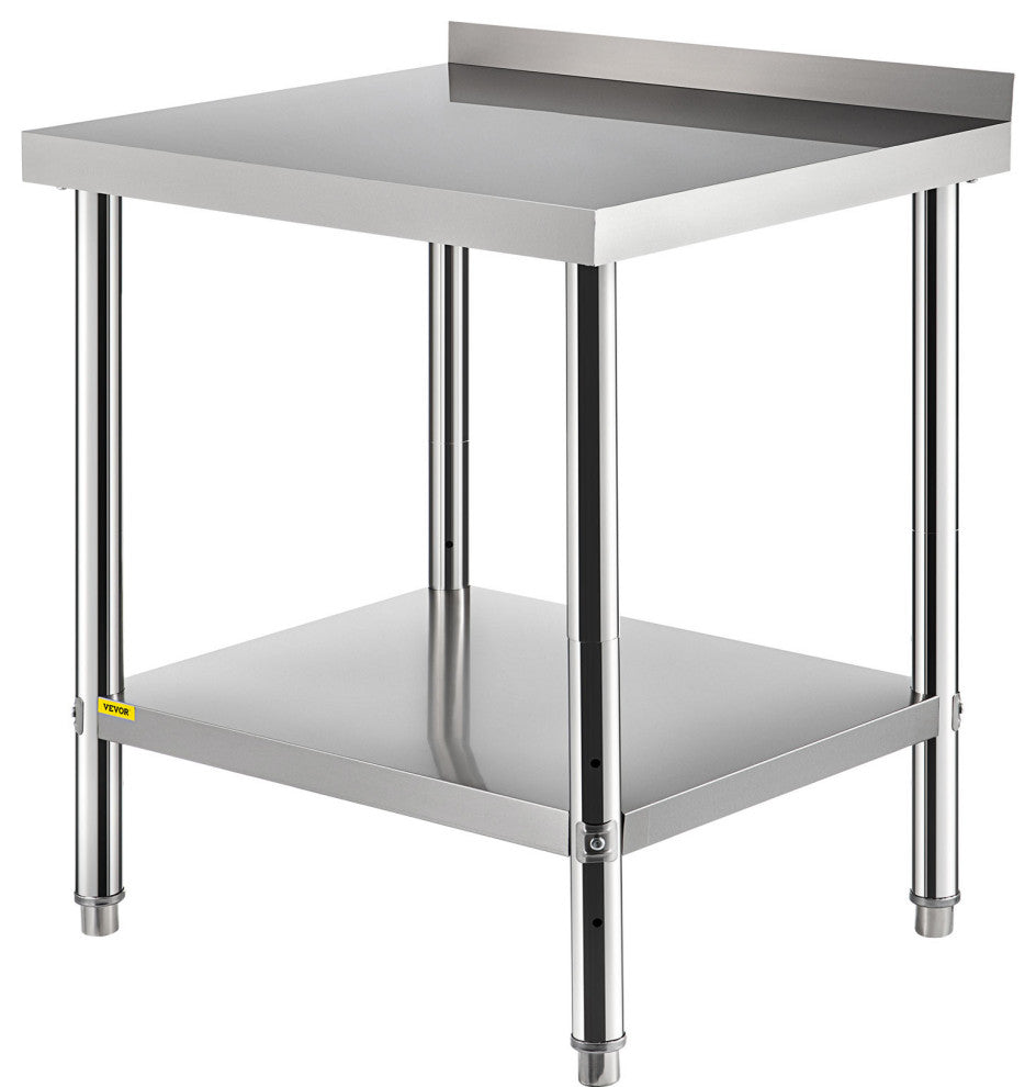Stainless Steel Prep Table Heavy Duty Metal Worktable w/ Backsplash Undershelf, 30x24x35 Inch