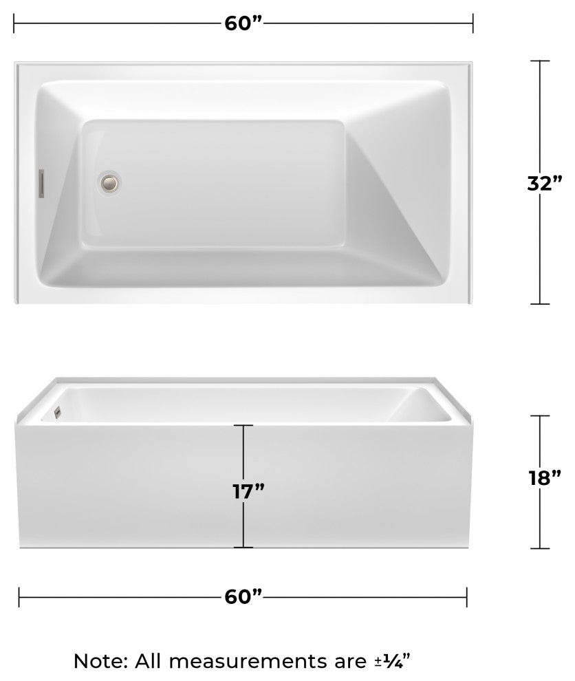 Grayley 60x32x18" Alcove Bathtub With Left-Hand Drain and Trim, Brushed Nickel