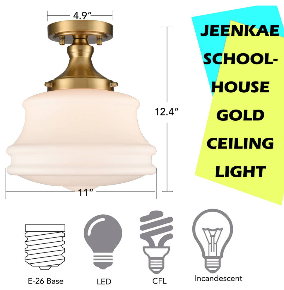 Modern Semi Flush Mount Ceiling Light Gold Schoolhouse Fixture