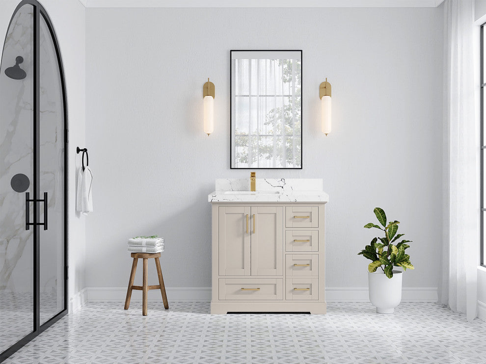 Boston 36" Left Offset Bath Vanity in Fine Grain 2" Viola Night