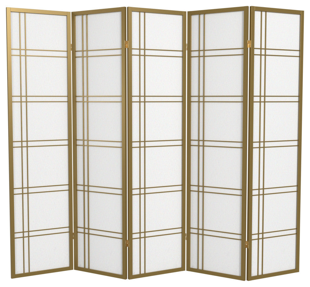 6' Tall Double Cross Shoji Screen, Special Edition, Gold, 5 Panels