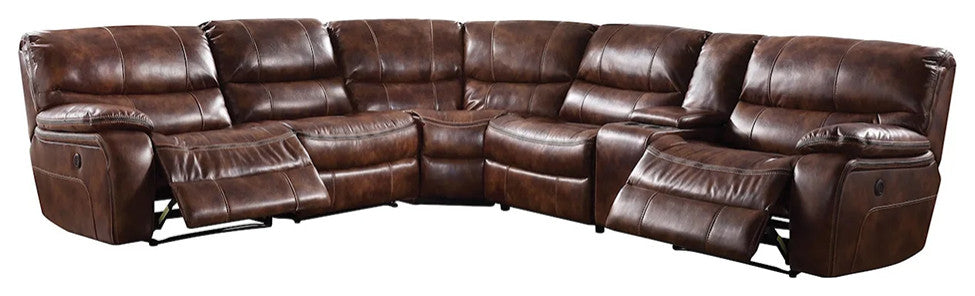 ACME Brax Power Motion Sectional Sofa, Two-Tone Brown Synthetic Leather