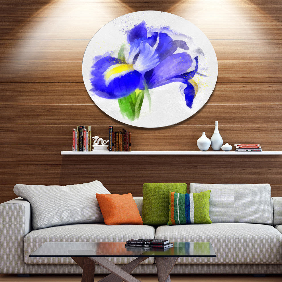 Bloomy Blue Watercolor Rose, Modern Floral Round Wall Art, 11"
