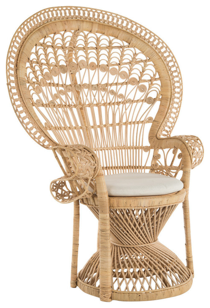 Grand Peacock Chair in Rattan With Seat Cushion, Natural-Brown