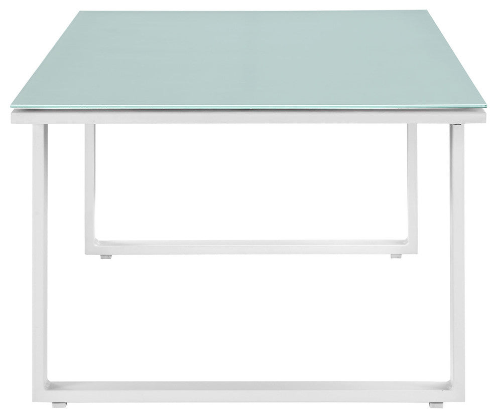 Modern Urban Contemporary Outdoor Patio Coffee Table, White Steel Glass