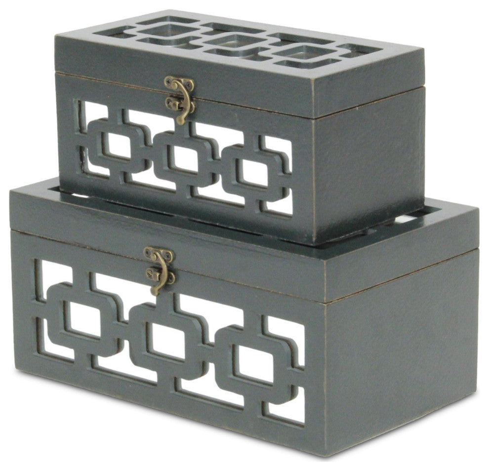 Distressed Mirror Keepsake Boxes, Black, Set of 2, Black