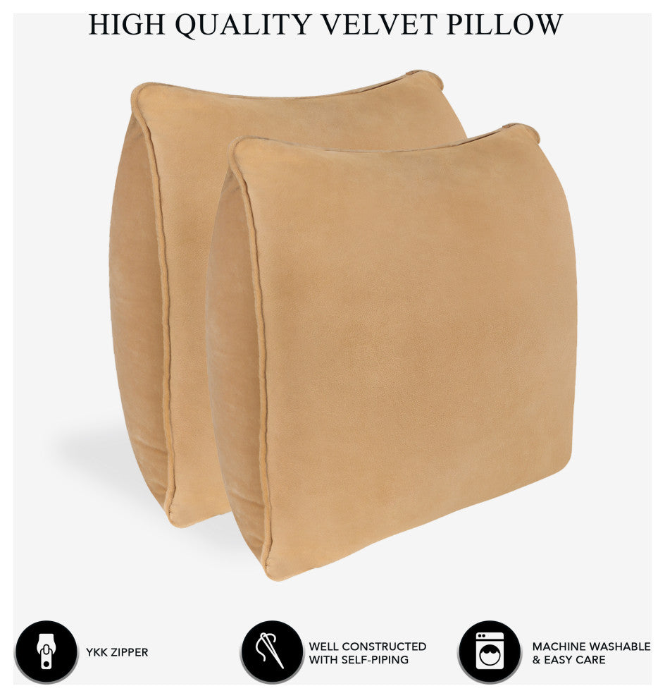 A1HC Soft Velvet Pillow Covers, YKK Zipper, Set of 2, Mocha, 22"x22"
