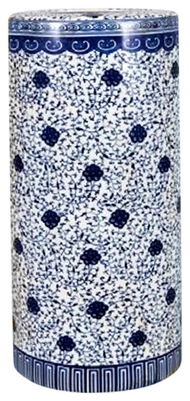 Chinese Blue and White Floral Vine Pattern Porcelain Umbrella Stand 18"