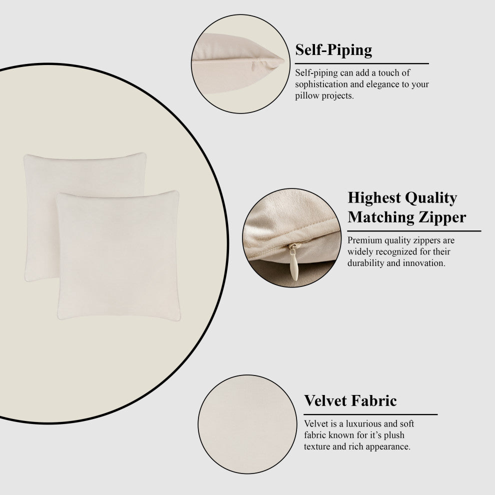 A1HC Soft Velvet Throw Pillow Covers Only, Set of 2, Cream, 24"x24"