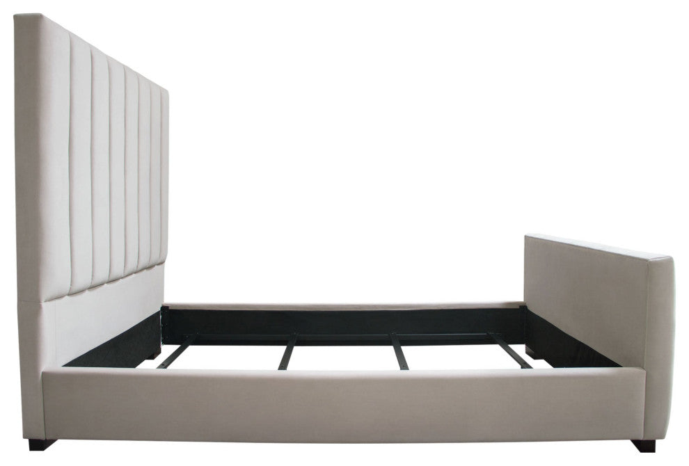 Venus Vertical Channel Tufted Eastern King Bed, Light Gray