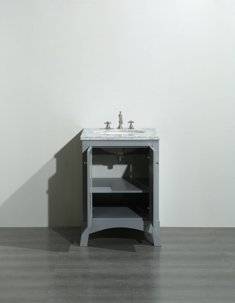 Eviva New York 24" Gray Bathroom Vanity, With White Marble Carrera Top and Sink