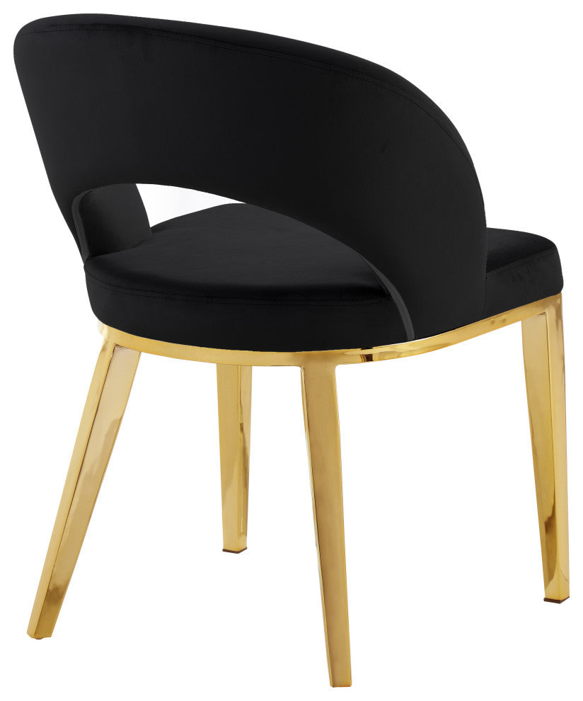 Roberto Velvet Upholstered Dining Chair, Black, Gold