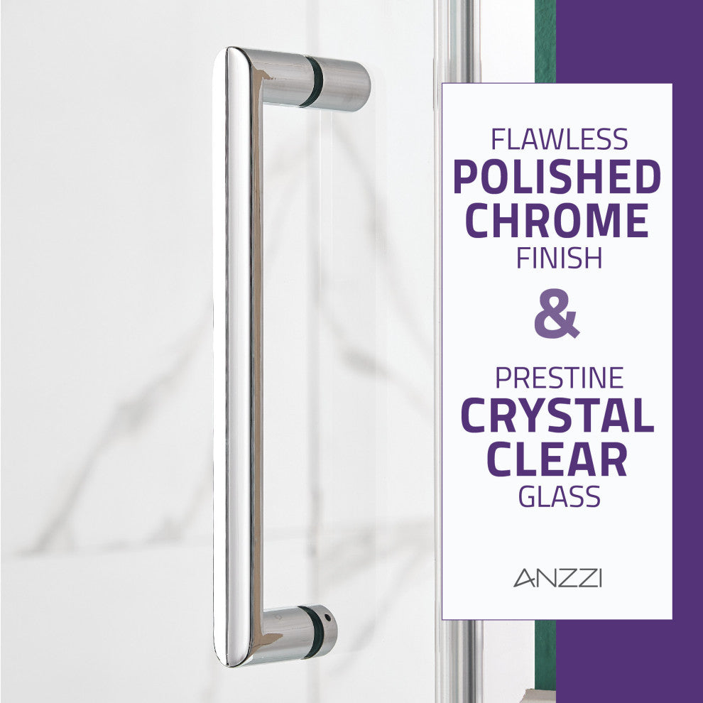 ANZZI Lancer Semi-Frameless Hinged Shower Door, Polished Chrome, 23" X 72"