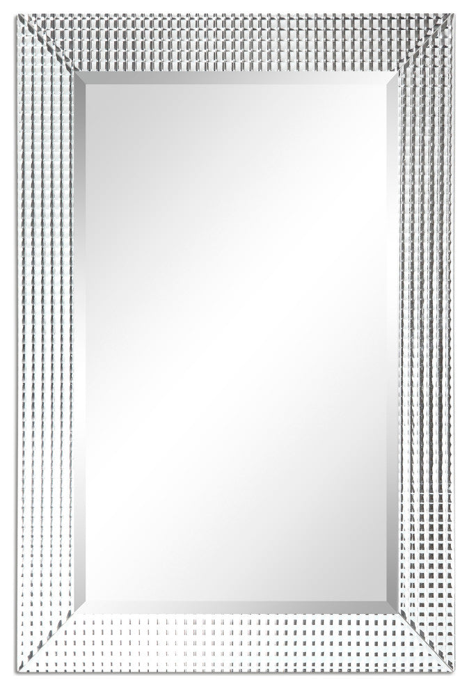 Bling Beveled Glass Rectangle Wall Mirr, 1" Beveled Center, Wood Frame, 36"x24"