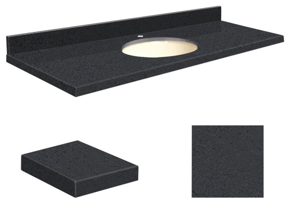 Quartz 61"x22" Vanity Top, Single Faucet Hole, Black Luxe, Biscuit Bowl