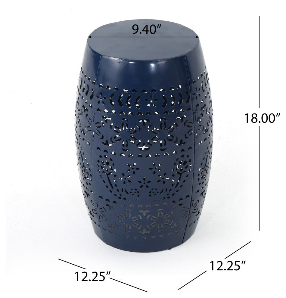 GDF Studio Apple Indoor 12" Lace Cut Iron Side Table, Dark Blue