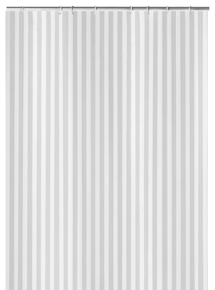 Elegant Striped Fabric Bathroom Shower Curtain, Sanna, White, Stall