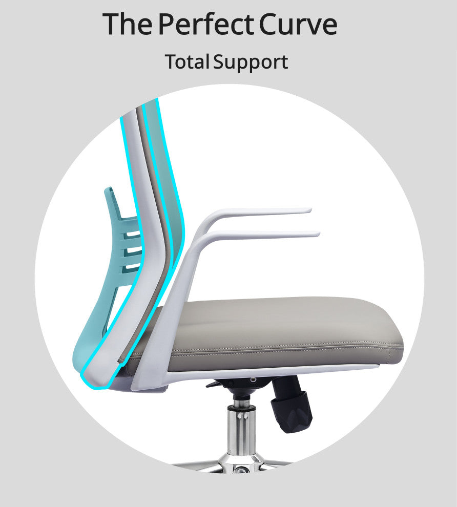 Modern Ergonomic Office Chair Faux Leather Upholstery Lumbar Support, Gray