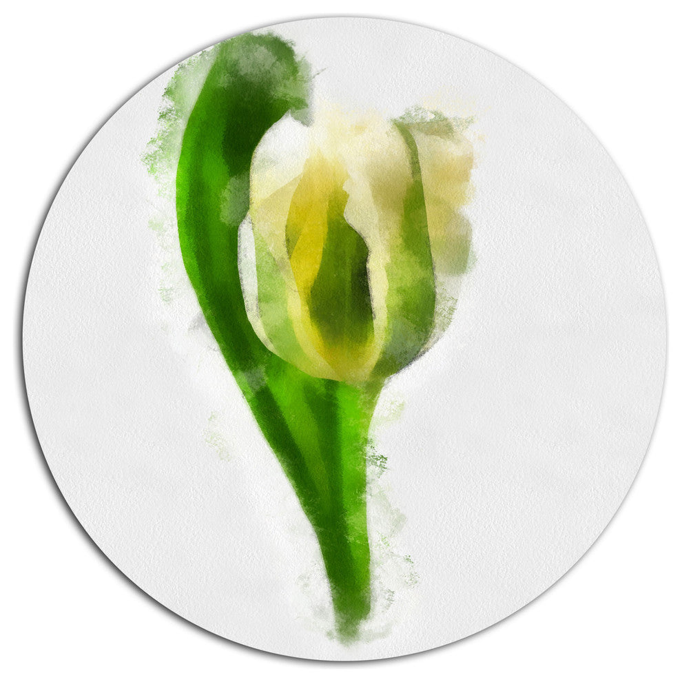 White Tulip With Green Leaves, Floral Large Disc Metal Wall Art, 36"