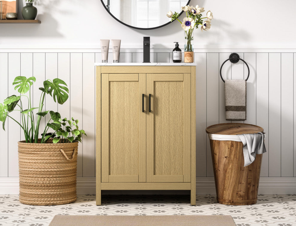 Home Living 24" Single Bathroom Vanity, Honey Brown