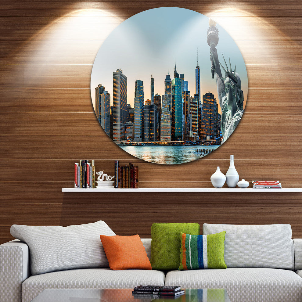 New York City Skyline Panorama, Photo Round Wall Art, 11"