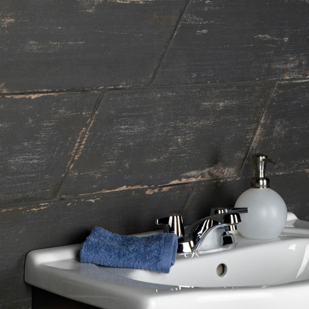 Retro Naveta Porcelain Floor and Wall Tile, Nero