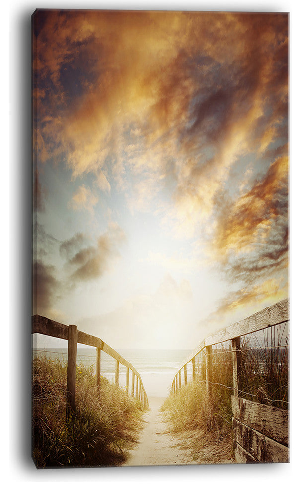 "Walkway Leading To Beach Scene" Sea Bridge Canvas Wall Artwork, 20"x40"