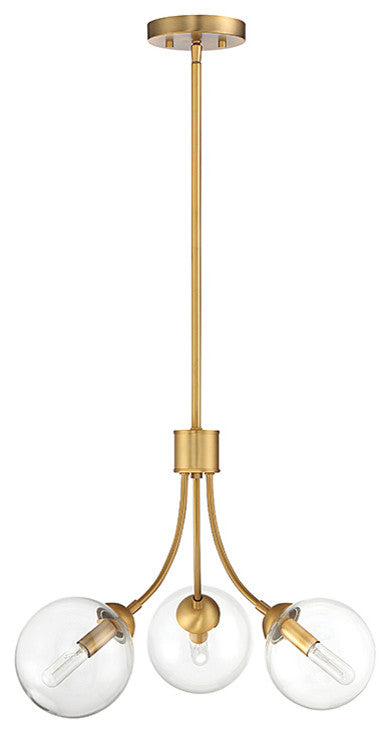 3-Light Chandelier, Natural Brass