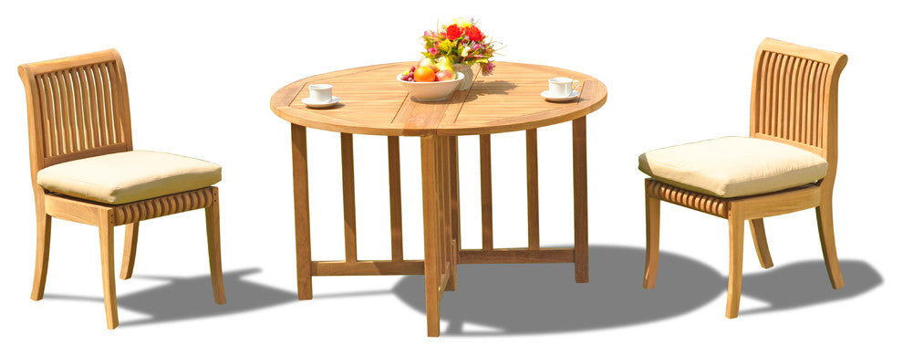 3-Piece Teak Set, 48" Butterfly Table, 2 Giva Chairs, Sunbrella Cushion, , Iris