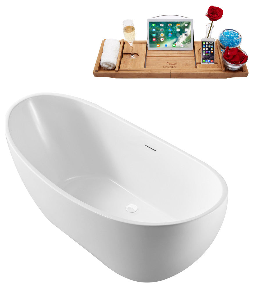 62'' Streamline N590 Freestanding Tub, Tray, Internal Drain, Pop-Up: White