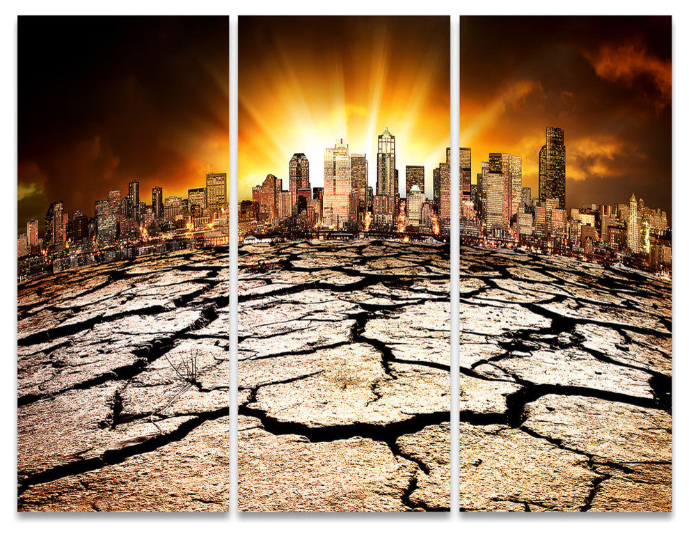 "City With Effect of Climate Change" Metal Landscape, 3 Panels, 36"x28"