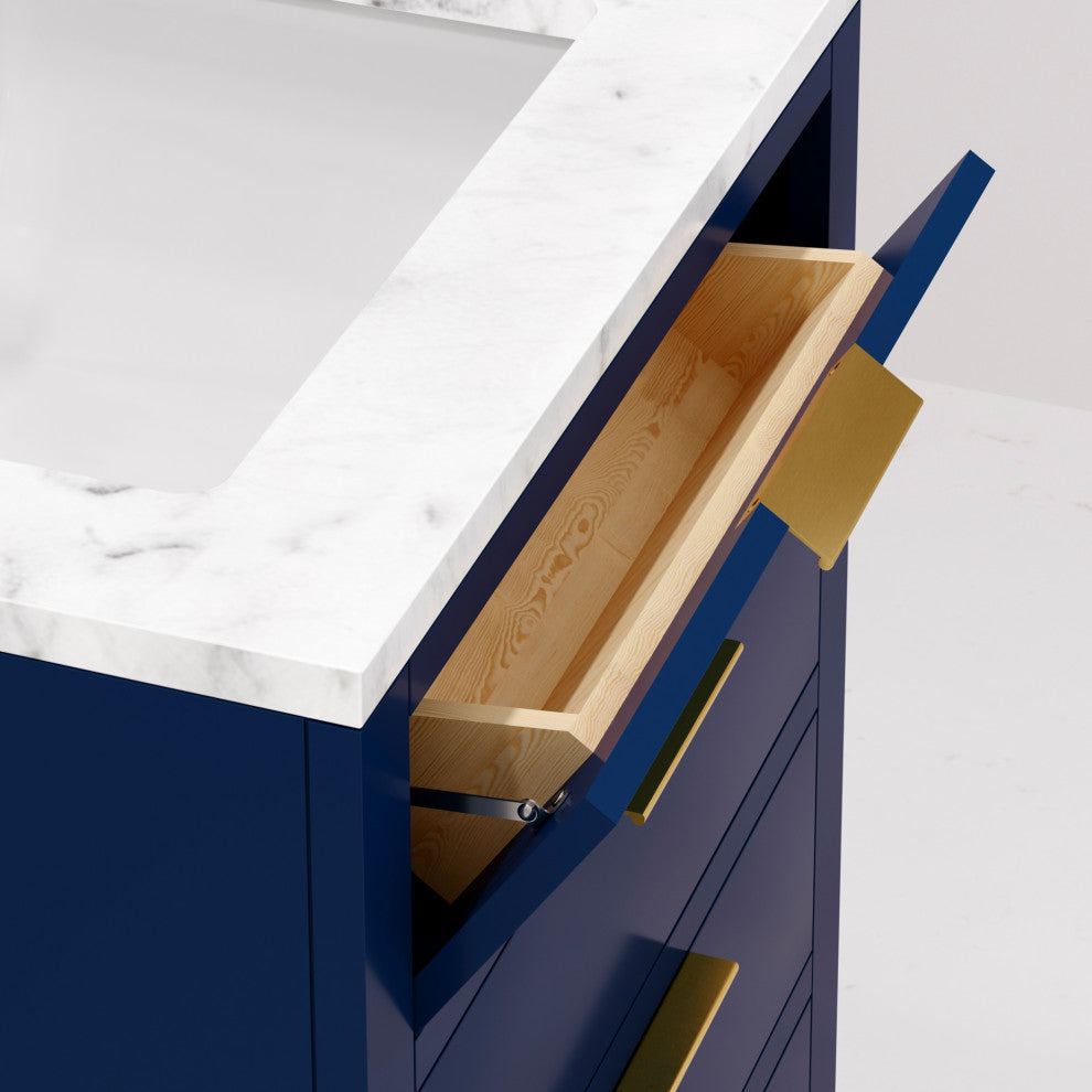 Bristol 24" Marble Countertop Vanity, Blue With Gooseneck Faucet