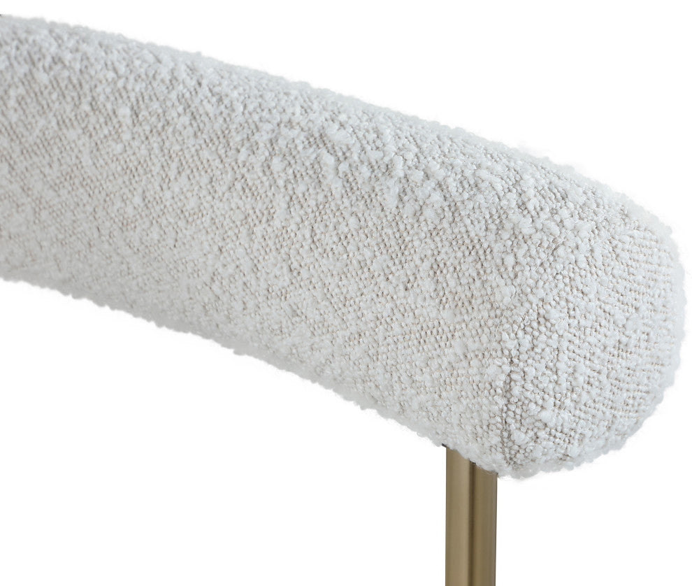 Blake Upholstered Dining Chair, Cream, Boucle Fabric, Brushed Brass, Set of 2