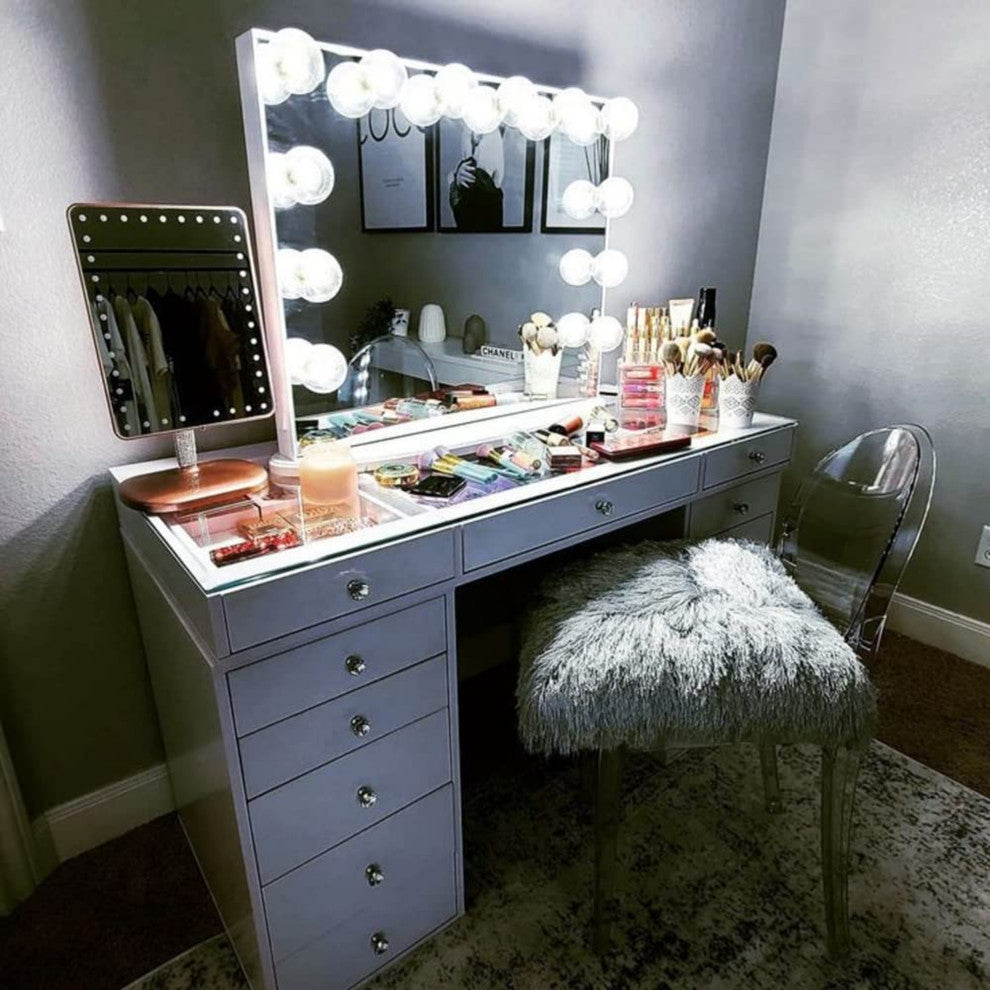 Touch Pro LED Makeup Mirror With Bluetooth Speaker and USB, Champagne Gold