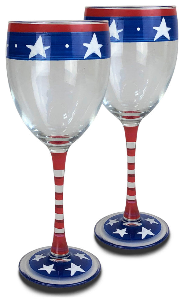 Stars and Stripes Wine Glass Patriotic Collection, Set of 2
