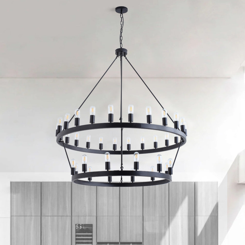 36-Light Pendant Light Modern Wagon Wheel Ceiling Light Chandelier, Black